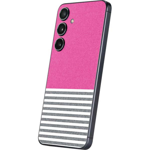 Pink and Grey Stripes Galaxy S25 Skin